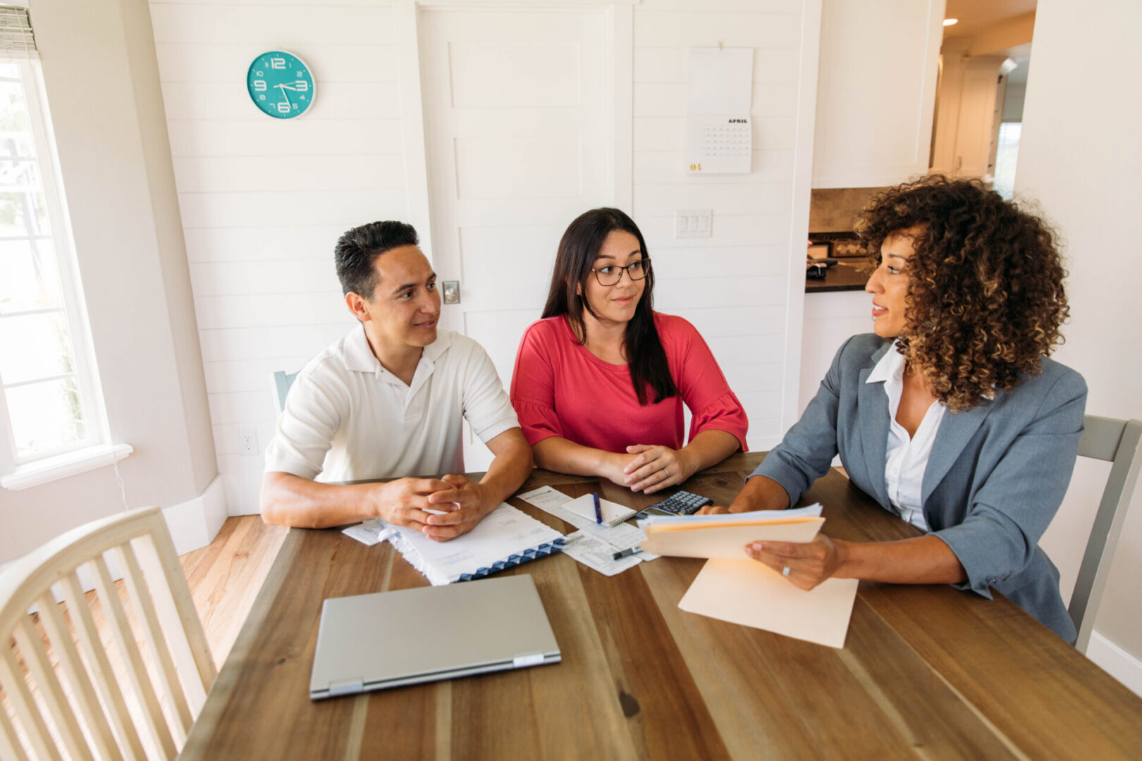 Group collaboration in a bright office space