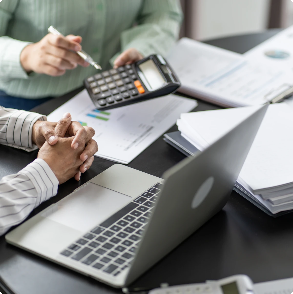 Office desk with financial documents